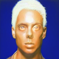 a painting of a man with white hair and blue eyes