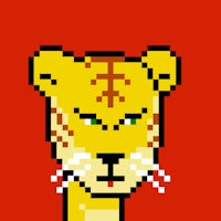 a pixelated image of a lion on a red background