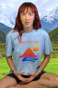 a woman wearing a t - shirt with the word amencer