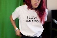 a woman wearing a t - shirt that says i love camaron