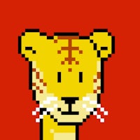 a pixelated image of a lion on a red background